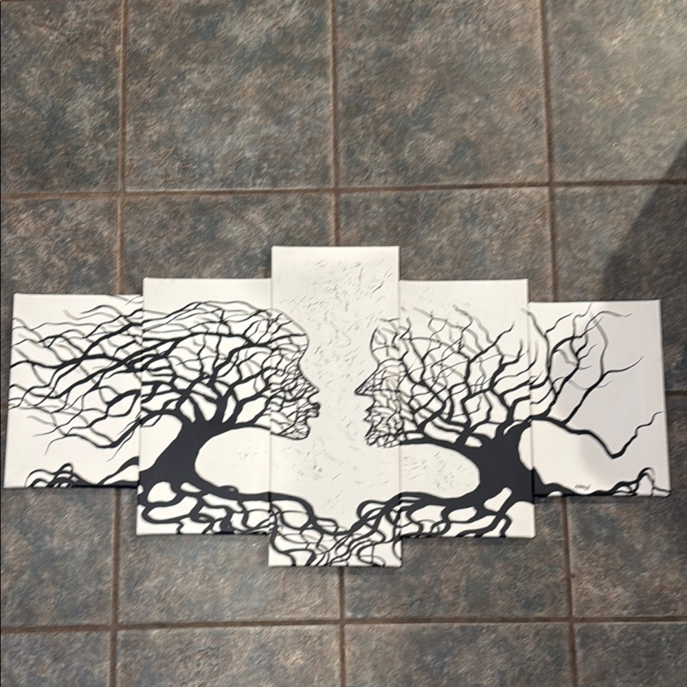 Black and White Tree Silhouette Art Painting
